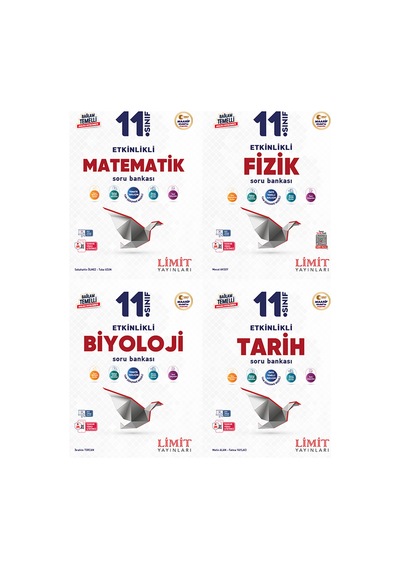 Limit 2027 11. Sınıf Matematik + Fizik + Biyoloji + Tarih Soru Bankası Seti 4 Kitap Maarif Model