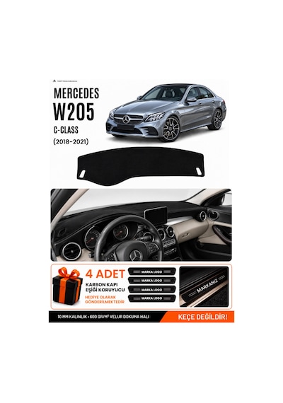 Mercedes W205 C-class 2018-2021 Uyumlu Torpido Örtüsü, Torpido Kılıfı - Siyah