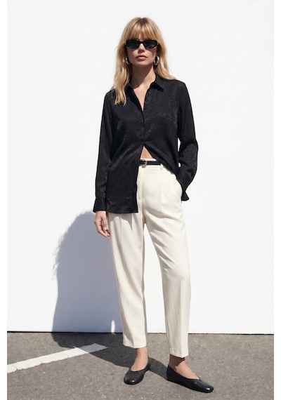 Sateen Gizli Patlı Gömlek - Siyah-137593