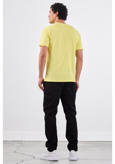 Dufy Sarı V Yaka Pamuklu Düz Renk Slim Fit Erkek T-shirt Sarı
