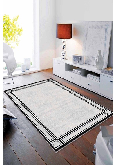 Gri Çerçeveli Kaymaz Tabanlı Makinede Yıkanabilir Halı Rv053