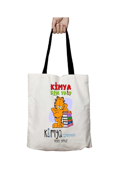 Art Hediye Siyah Kulplu Kişiye Özel Kimya Öğretmeni Kim Ya Kedi Yıkanabilir Okul Omuz Çanta Çok Renkli