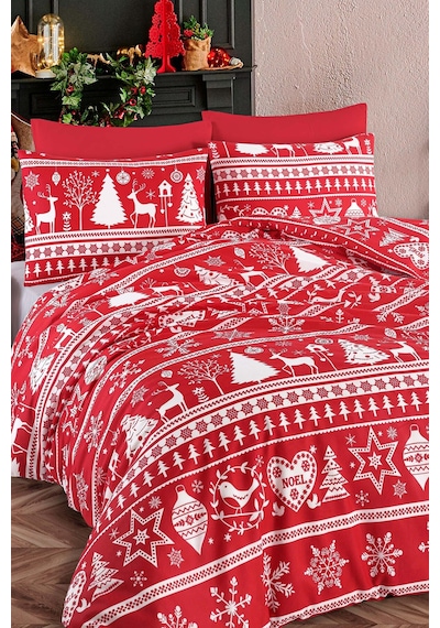 Nevresim Seti Çift Kişilik Snowmas Kırmızı Kırmızı