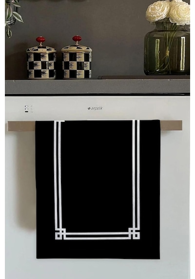 Viva Home Siyah Çerçeveli Fırın Mutfak Havlusu 30x50cm Diğer