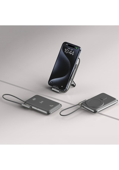 Magsafe Powerbank 10000mah Standlı 20w Dahili Type-c Kablolu Taşınabilir Hızlı Şarj Cihazı Siyah