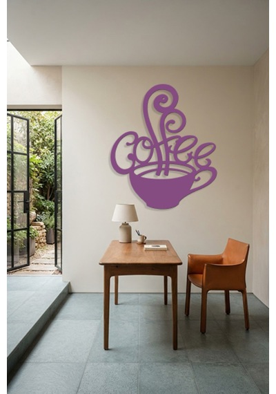 Coffee Metal Duvar Tablosu - Duvar Dekoru - Mor - 62 X 75 Cm