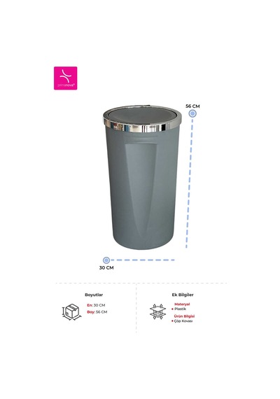 Lenox 35 Lt Döner Kapaklı Banyo Mutfak Ofis Çöp Kovası - Gri-7392 Ekru