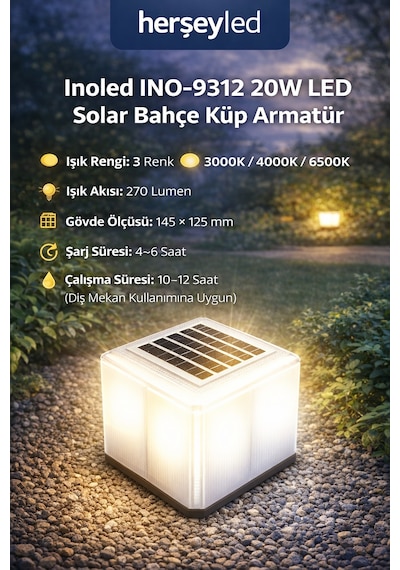 Inoled Ino-9312 20w Led Solar Bahçe Küp Armatür