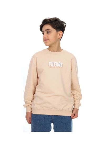 Toontoy Kids Toontoy Erkek Çocuk Baskılı Sweatshirt Bej