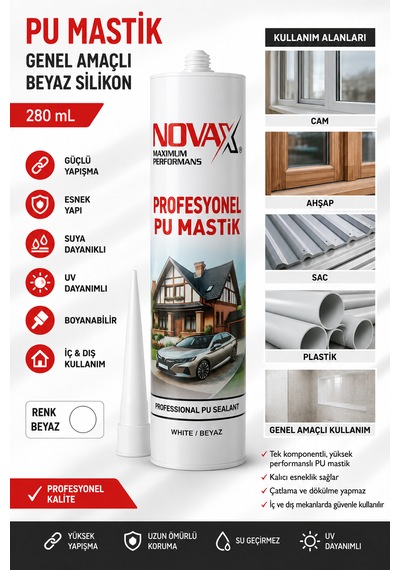 Pu Mastik Genel Amaçlı Beyaz Silikon Otomotiv Cam Ahşap Sac Plastik 280 Ml