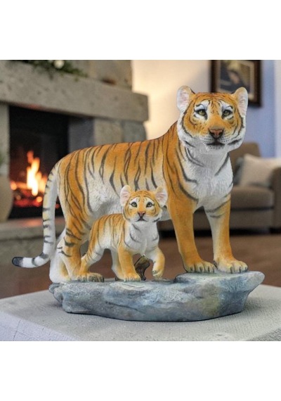 Dekoratif Kaplan Ve Yavrusu Biblo Wise Veronese Vahşi Yaşam Temalı Poliresin Obje 34 Cm .