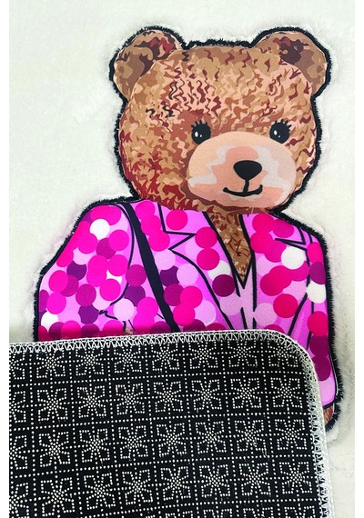 Boss Bear Ekru Tekli Nakışlı Banyo Paspası ,kaymaz Tabanlı 60x100cm Ekru-tekli
