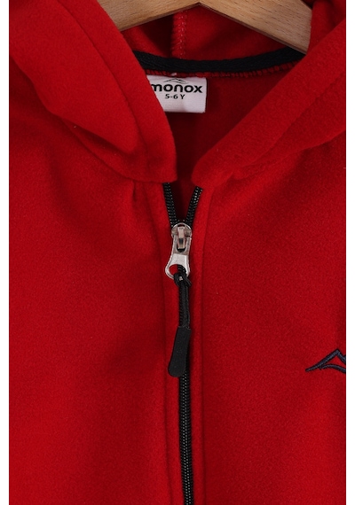 Monox Lastik Manşetli Fermuarlı Kapüşonlu Çocuk Unisex Polar Ceket Kırmızı