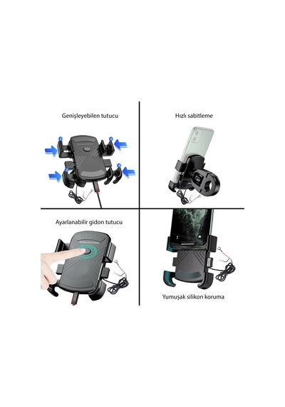 Knmaster Tt-600u Tüm Motosikletlere Uyumlu Usb Li Telefon Tutucu