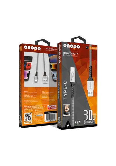 Onopo F7 3.4 A 30 W Metal Uçlu Type-c Örgülü Hızlı Şarj Ve Data Kablosu