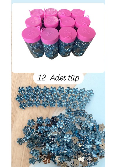 Delikli Nakış Dikiş Tasarım Boncuğu Mavi 16 Paket