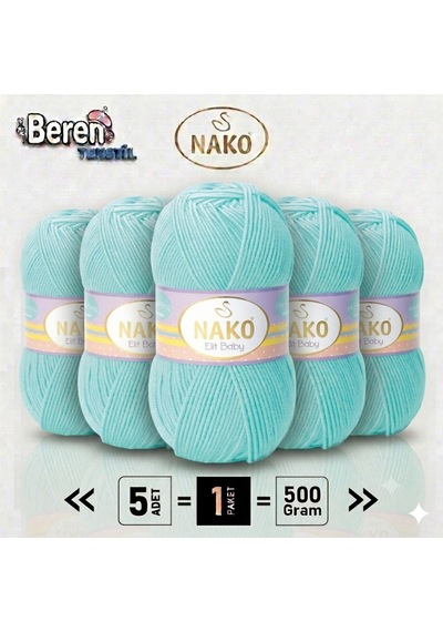 Elit Baby - 10535 Açık Turkuaz - 5'li Paket - 100gr/250m - Bebek İpi - Anti Pilling Tüylenmez İp