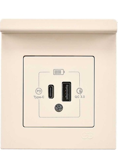 Eqona Pratik Telefon Tutucu 2 Çıkışlı Usb Şarj Prizi, 20w, Type A + Type C, Krem