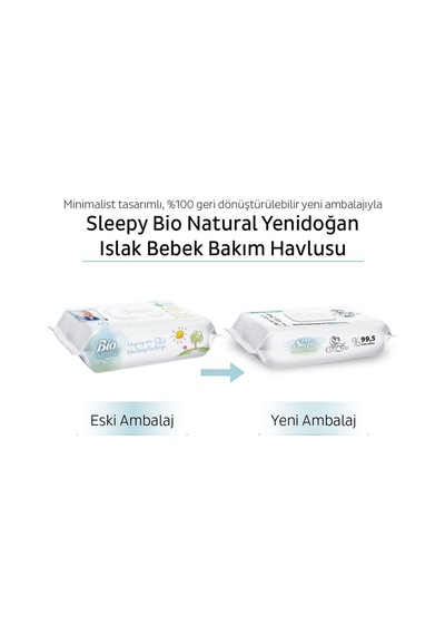 Sleepy Bio Natural Yenidoğan Islak Bebek Bakım Havlusu 12x40 480 Yaprak 12'li Set