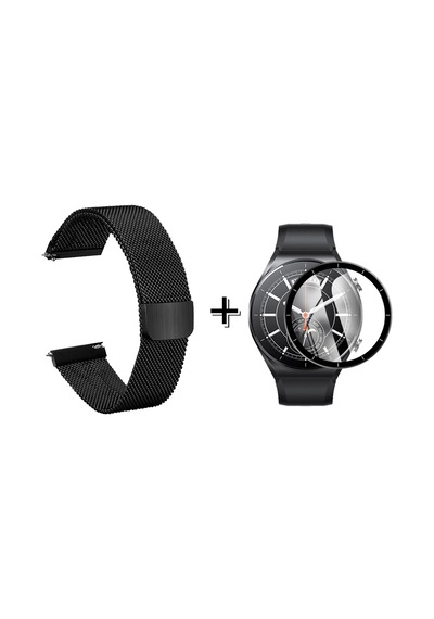 Forzacase Xiaomi Watch S1 İçin Metal Mıknatıslı Kordon Kayış + Ekran Koruma Filmi - Fc096 Siyah