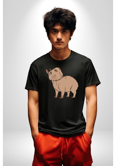 Chispi Unisex Unisex Siyah Organik Baskılı T-shirt Penye Yüksek Kalite Siyah