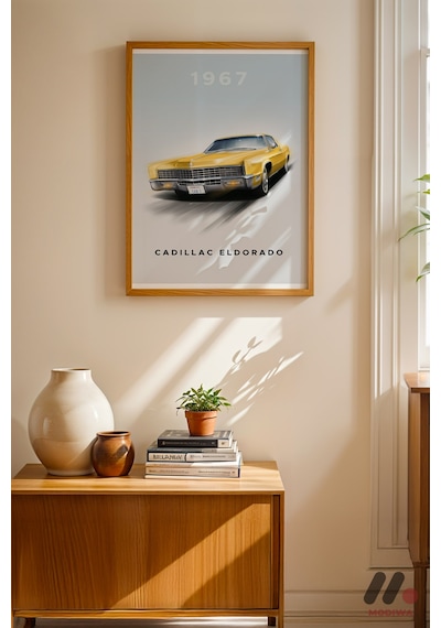Cadillac Eldorado 1967 Klasik Araba, Ahşap Çerçeveli Duvar Tablosu - Oto Severlere Özel Hediye