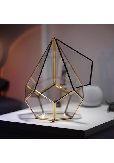 31x22x2cm Pirinç Gold Geometrik Teraryum Cam Fanus Takı Aksesuar Çikolata Kutusu
