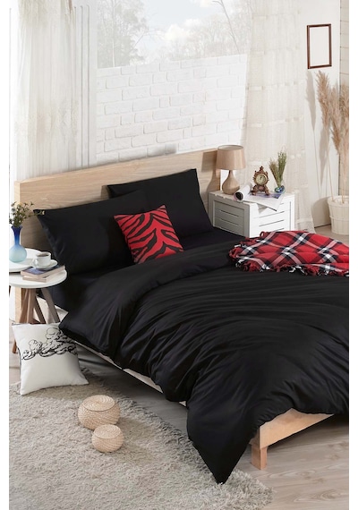 Eponj Home Lastikli Çarşaflı Nevresim Takımı Çift Kişilik Basic Siyah