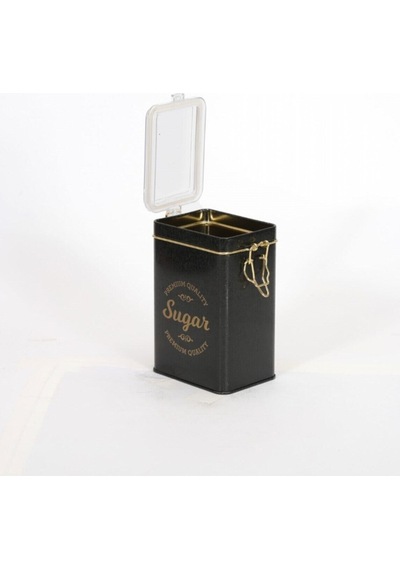 Sn Sugar Black Desenli Kilitli Kapaklı Dikdörtgen Metal Saklama Kabı, 7.5 X 10 X 15 Cm, 1 Lt