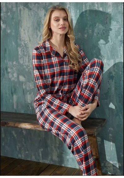 Arcan 20501-7 Ekose Süet Düğmeli Kadın Pijama Takımı Çok Renkli