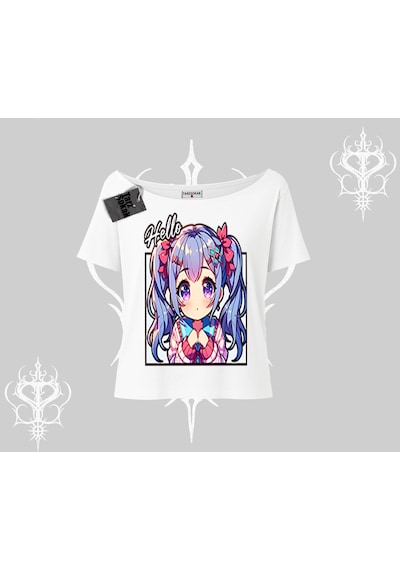 Tarzsokak Kayık Yaka Tshirt Hello Anime Kız Sevimli Karakter Baskılı Beyaz Tarzsokak Kayık Yaka Tshirt Hello Anime Kız Sevimli Karakter Baskılı Beyaz