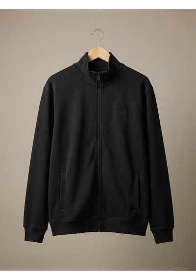 Maccali Erkek Siyah Büyük Beden Pamuklu Fermuarlı Sweatshirt