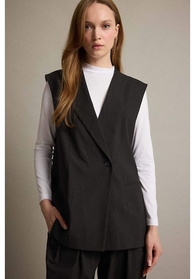 Defacto Regular Fit Ceket Yaka Düğmeli Blazer Yelek F6105ax25aubk81 Siyah