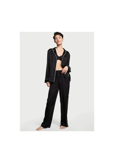 Victoria's Secret Saten Uzun Pijama Takımı Siyah