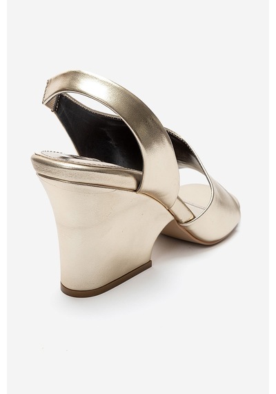 Luvishoes Zyra Altın Cilt Kadın Dolgu Topuklu Ayakkabı