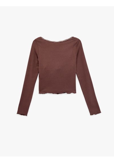 Koton Düğmeli Uzun Kollu U Yaka Katmanlı Modal Karışımlı Slim Fit Hırka Kahverengi 6sal90012ık Kahve