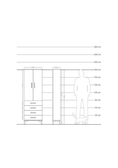 Arges Dolap 3 Raflı 4 Çekmeceli 2 Kapaklı 60x30x182 Çam-antrasit Çam