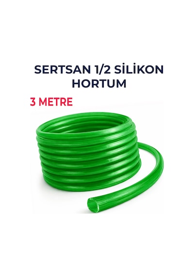 Silikonlu Bahçe Hortumu 1/2 İnç 3 Metre Yeşil Dayanıklı Sulama Hortumu
