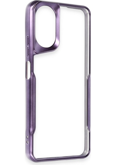 Oppo A38 Kılıf Metal Çerçeve Görünümlü Kırılmaz Boyi Kapak Derin Mor