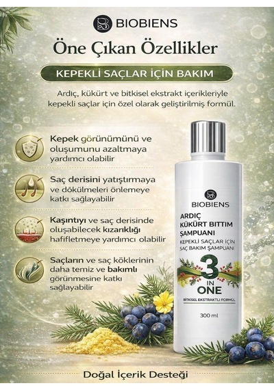 Biobiens Ardıç Kükürt Bıttım Şampuan 300 Ml Tüm Saçlar