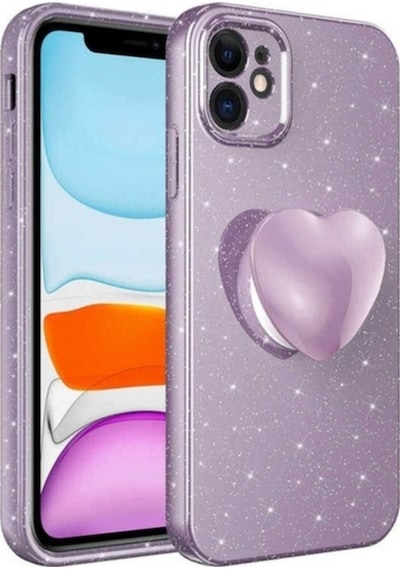 Apple Uyumlu iPhone 11 Kılıf Kamera Korumalı Simli Pop Soketli Lüks Zore Koton Soketli Kapak Mor