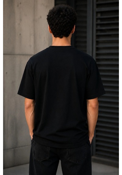 Novalisse Erkek Gotik Yazı Baskılı Oversize Bisiklet Yaka T-shirt - Siyah Çoklu Renk