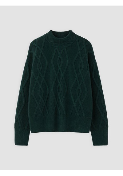 Lcw Everyday Yeşil Baklava Desenli Oversize Kadın Triko Kazak