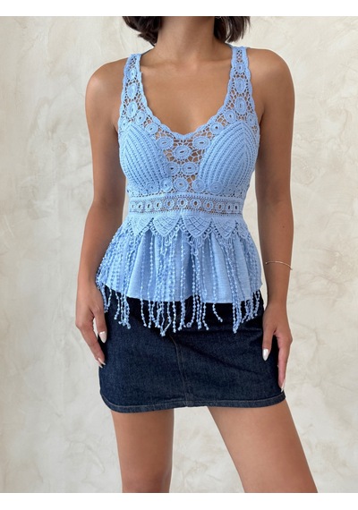 Verymoda Güpür Detaylı Askılı Bluz D2892 Mavi