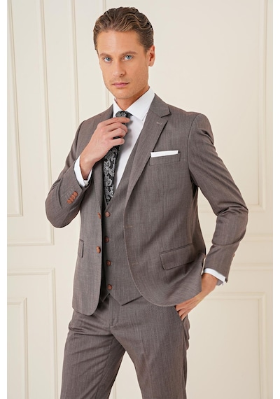 Efor Slim Fit Esnek Yelekli Klasik Vizon Takım Elbise Tk 897 Vizon