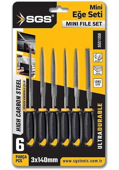 Sgs Mini Eğe Seti, 6 Parça, 3x140 Mm, Metal El Aleti, Model Sgs1356