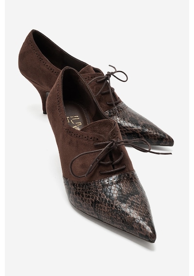 Luvi Shoes Medley Kahverengi Süet Kahverengi Desenli Bağcıklı Kadın Topuklu Ayakkabı