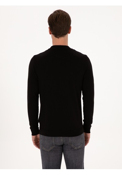 Cacharel Siyah Slim Fit %100 Pamuk Çeyrek Balıkçı Yaka Triko Kazak