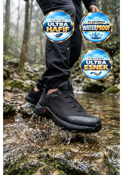 Humtto Siyah Kaymaz Tabanlı Bağcıklı Su Geçirmez Erkek Outdoor Trekkingi Ayakkabı 110396b-2