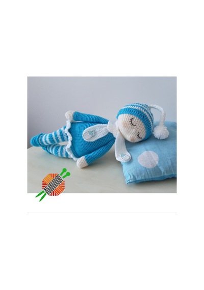 Amigurumi Oyuncak Uyku Arkadaşı Mavi Bebek 45Cm